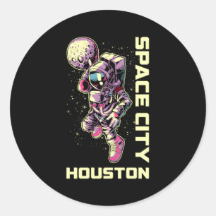 Adesivo Redondo Astronauta Space City Dunk Houston Texas