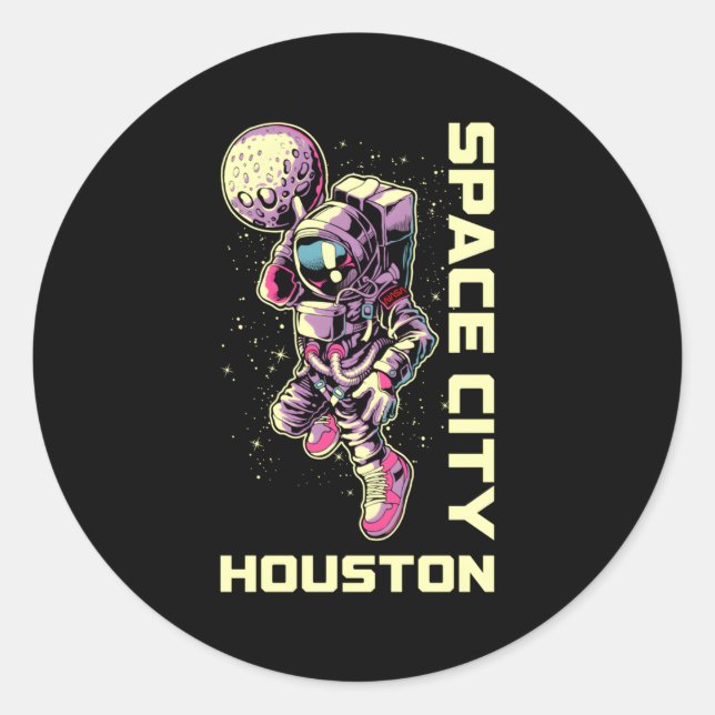 Adesivo Redondo Astronauta Space City Dunk Houston Texas (Frente)
