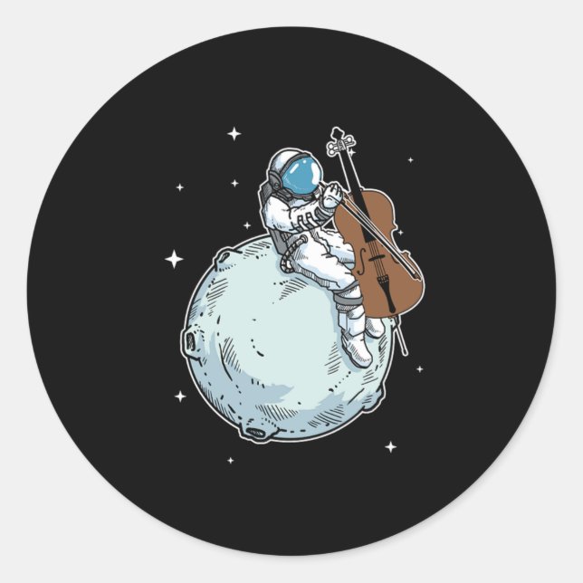 Adesivo Redondo Astronauta Tocando Cello Music Cello Lover Gift (Frente)