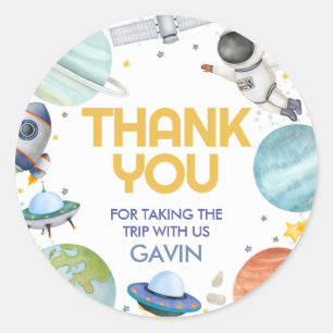 Adesivo Redondo Astronauta Viaja ao redor do Sol Aniversário