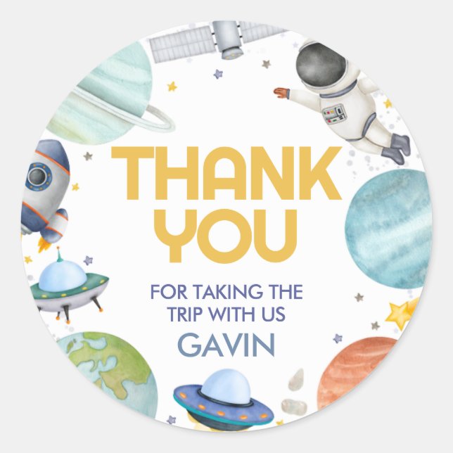 Adesivo Redondo Astronauta Viaja ao redor do Sol Aniversário (Frente)