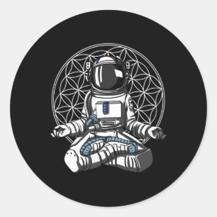Adesivo Redondo Astronauta Zen Yoga Meditação Flor Espiritual De