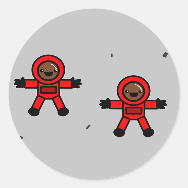 Adesivo Redondo Astronautas de terno vermelho em cinzas (Frente)