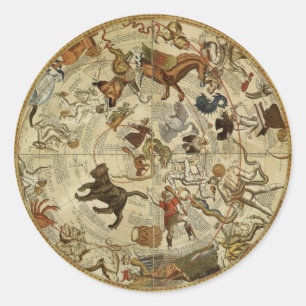 Adesivo Redondo Astronomia do vintage, carta de estrela celestial