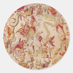 Adesivo Redondo Astronomia venenosa, mapa celestial de Carel Allar