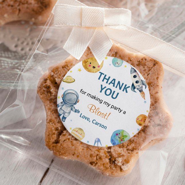 Adesivo Redondo Atalhos de Festa de aniversário para planetas espa (Criador carregado)