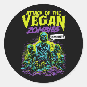 Adesivo Redondo Ataque dos Zumbis Veganos Halloween Vegetariano