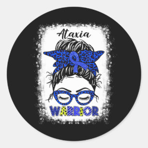 Adesivo Redondo Ataxia Warrior Messy Bun Blue Ribbon Mulheres Atax