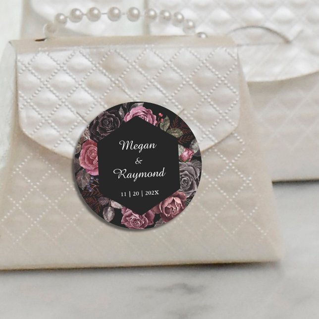 Adesivo Redondo Até a morte | Casamento Floral Preto-Gótico Escuro (Criador carregado)