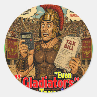 Adesivo Redondo Até Gladiadores Temem Impostos Camisa Divertida de