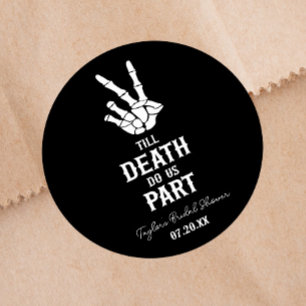 Adesivo Redondo Até que a Morte Nos Separe Festa de Noiva Esquelet