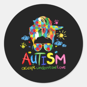Adesivo Redondo Atenção ao Autismo Brushbraico Aceita Amar Arma Me