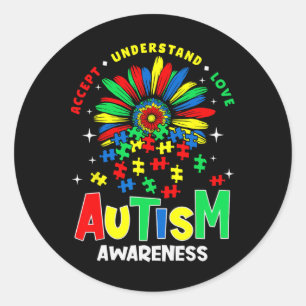 Adesivo Redondo Atenção ao Autismo Colorido Aceitar Compreender Am