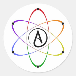 Adesivo Redondo Atheist Atom Symbol Rainbow Black