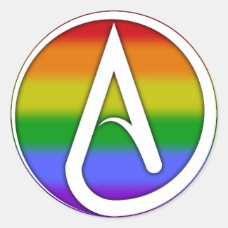 Adesivo Redondo Atheist Symbol White over Rainbow