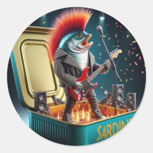 Adesivo Redondo Atitude Punk Rock de Sardinha Rebelde Estilo Louco