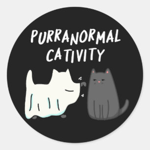 Adesivo Redondo Atividade Puranormal Gato de Halloween Trocadilho