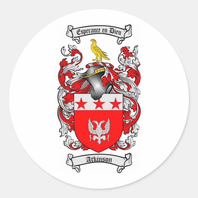 ADESIVO REDONDO ATKINSON FAMILY CREST - CASACO DE ARMAS ATKINSON (Frente)