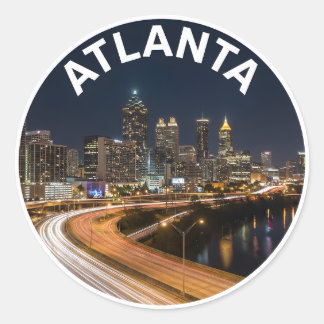 Adesivo Redondo Atlanta Georgia Silhueta, Luzes Noturnas da Cidade