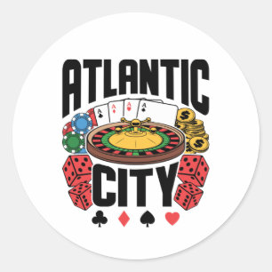 Adesivo Redondo Atlantic City Casino de Nova Jersey Gambling