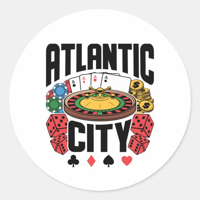 Adesivo Redondo Atlantic City Casino de Nova Jersey Gambling (Frente)