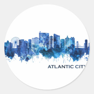 Adesivo Redondo Atlantic City, Nova Jersey Skyline Blue