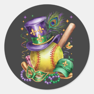 Adesivo Redondo Atrativo Mardi Gras Mix Softball Costume Festivo