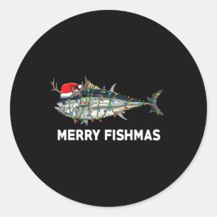 Adesivo Redondo Atum Engraçado Peixe Natal Papai Noel Xmas Pescado