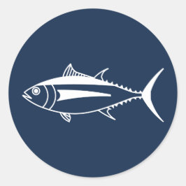 Adesivo Redondo Atum voador de branco em azul marinho