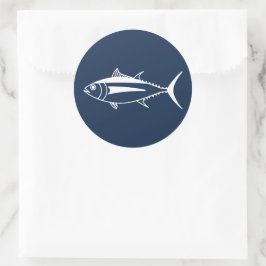 Adesivo Redondo Atum voador de branco em azul marinho