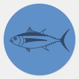 Adesivo Redondo Atum voador Peixes de Azul Marinho em Azul Egeu