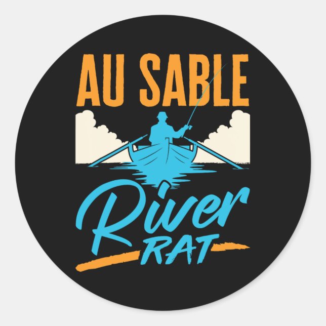 Adesivo Redondo Au Sable River Rat Rafting Canoeing Fishing Boatin (Frente)