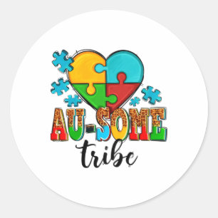 Adesivo Redondo Au-some Tribe Quebra-cabeça Heart World Autism Awa
