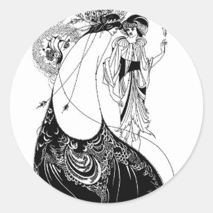 Adesivo Redondo Aubrey Beardsley A Saia do Pavão Art Nouveau