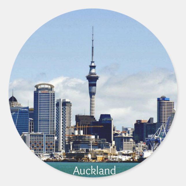 Adesivo Redondo Auckland Skyline (Frente)