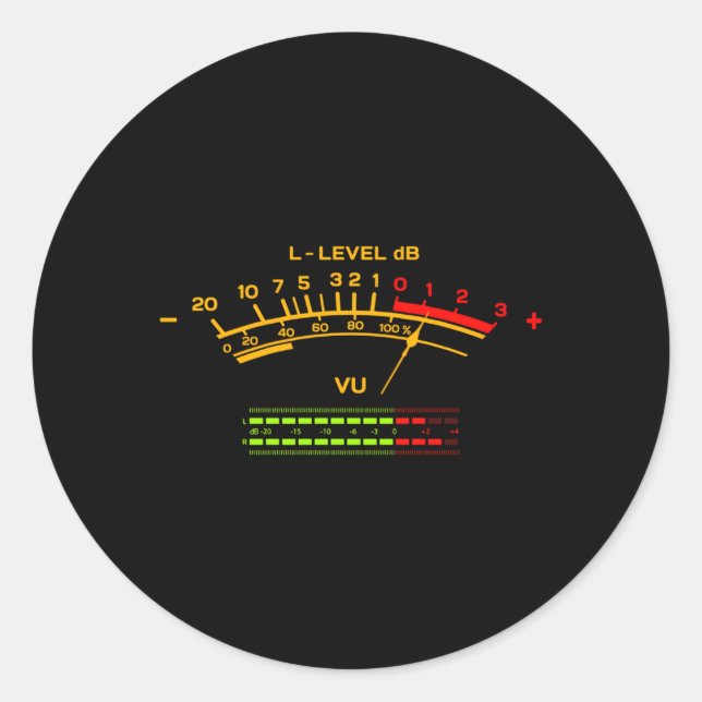 Adesivo Redondo Áudio Vu Meter Hi-Fi Áudio Som de Música Estéreo (Frente)