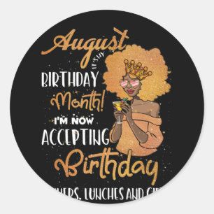 Adesivo Redondo August É Meu Aniversário Negro August Leo Virgo