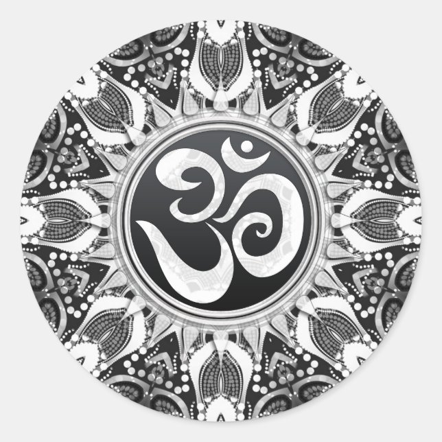 Adesivo Redondo Aum Star Black+White Mandala Sticker (Frente)