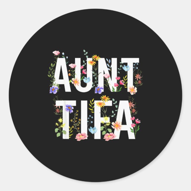 Adesivo Redondo Aunt Tifa - Retro Wildflowers Floral Feminist Mom  (Frente)