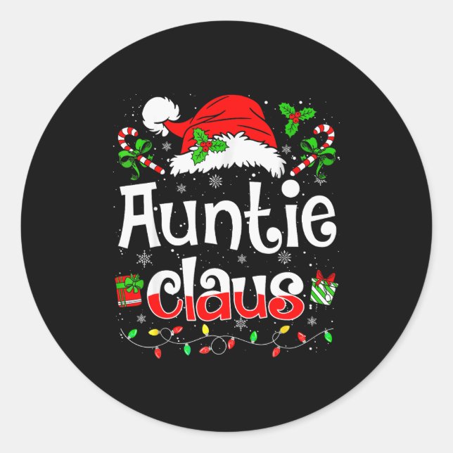 Adesivo Redondo Auntie Claus Shirt Christmas Lights Pajama Family  (Frente)
