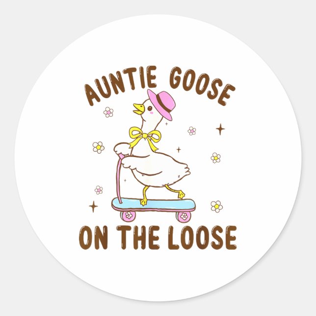 Adesivo Redondo Auntie Goose On The Loose Funny Birthday Matching  (Frente)