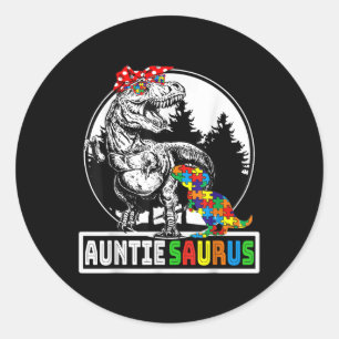 Adesivo Redondo Auntiesauro T Rex Dinossaur Tia Saurus Autism A