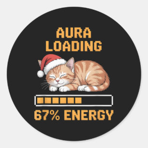Adesivo Redondo Aura de Gato Carregando 67 Porcento de Energia Eng