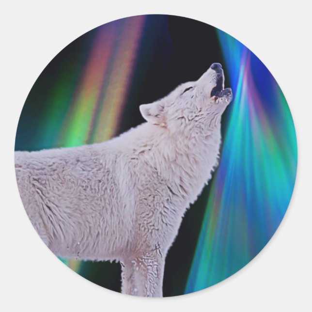 Adesivo Redondo Aurora Borealis Wolf Song | Rainbow Sticker (Frente)