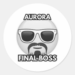 Adesivo Redondo Aurora Final Boss Cool Emoji Sticker