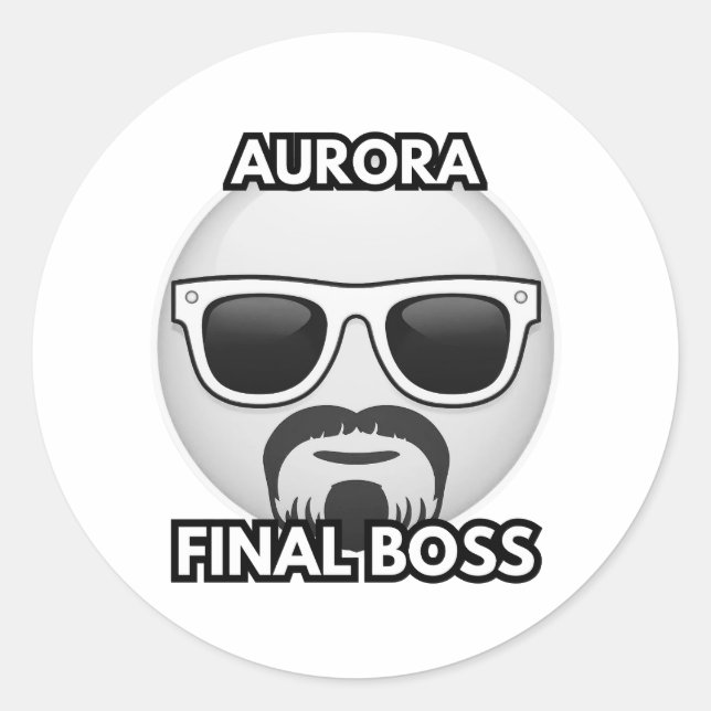 Adesivo Redondo Aurora Final Boss Cool Emoji Sticker (Frente)
