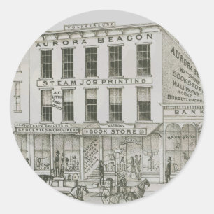 Adesivo Redondo Aurora Illinois Aurora Beacon News 1871 Stone Lith