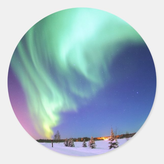 Adesivo Redondo Aurora no Lago Urso. (Frente)