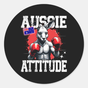 Adesivo Redondo Aussie Attitude Funny Kangaroo Boxing Austrália Bo