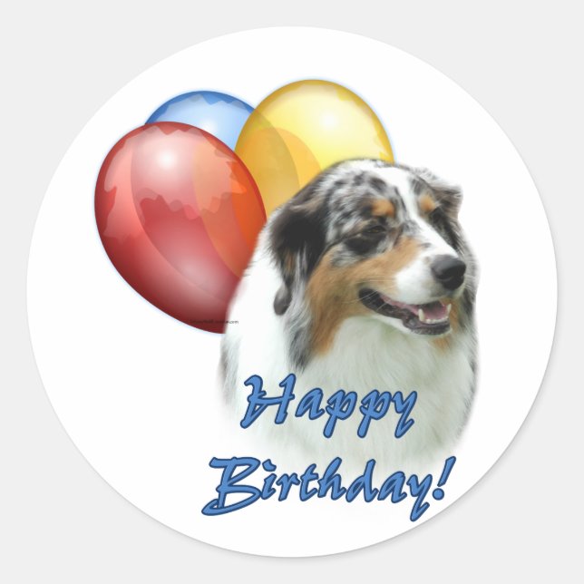 Adesivo Redondo Aussie Happy Birthday Balloons (Frente)